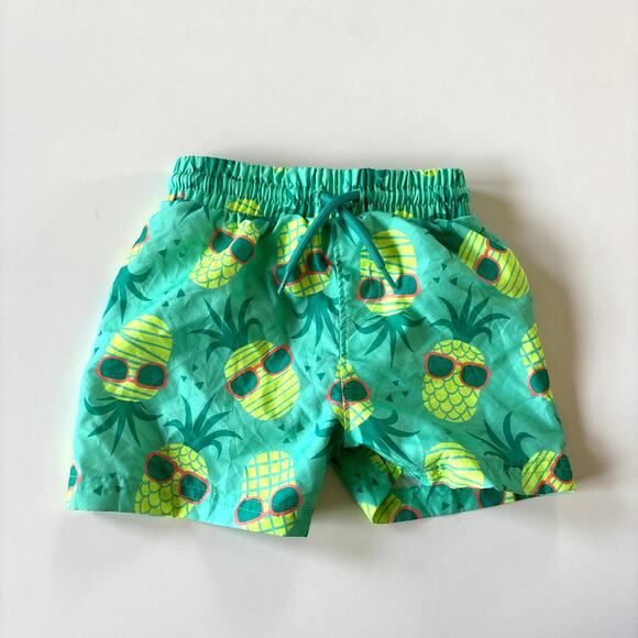 Jumping Beans Boys 12 Months Swim Suit Trunks Green Pineapples Floral Hawaiian - Picture 1 of 5